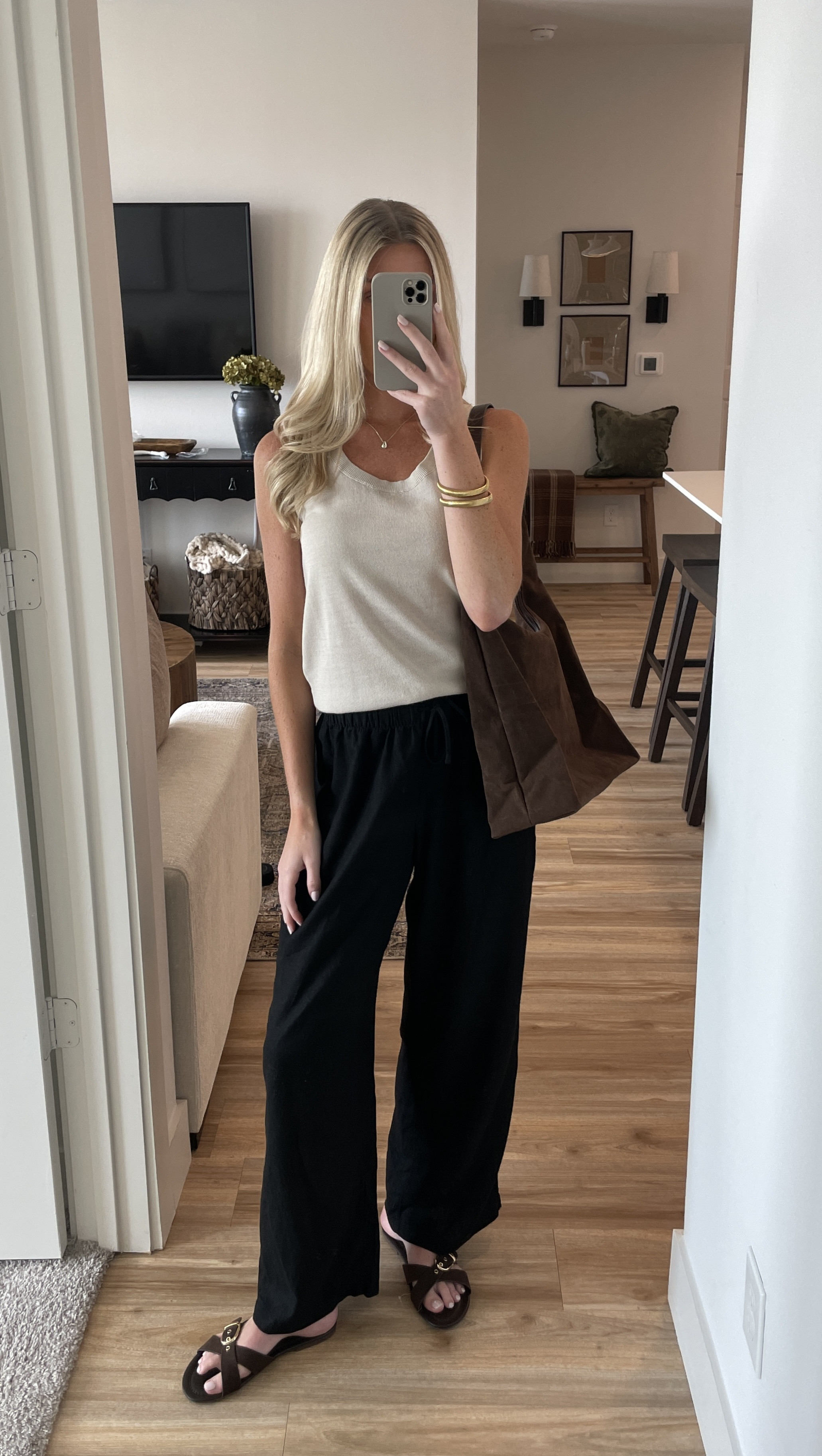 Casual linen pants outfit idea!
Ft: black linen pants, knit tank top, brown sandals, Amazon tote bag

Airport outfit, casual outfit, fall outfit, lounge outfit 
#summerfits  #affordable #sandals #ootd #linenpants #amazonfinds #amazonfashiom


#LTKSeasonal #LTKStyleTip #LTKFindsUnder50