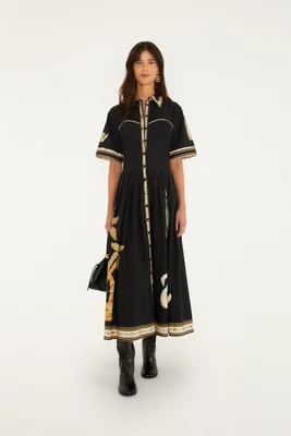 Vintage Souvenirs Black Buttoned Midi Dress | FarmRio (US)