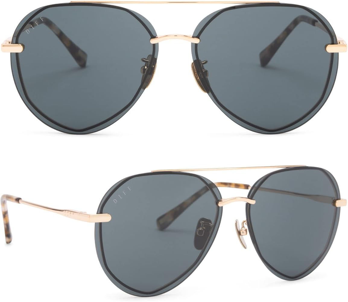 DIFF Lenox Polarized Designer Aviator Sunglasses for Women UV400 Protection, Gold Stainless Steel... | Amazon (US)