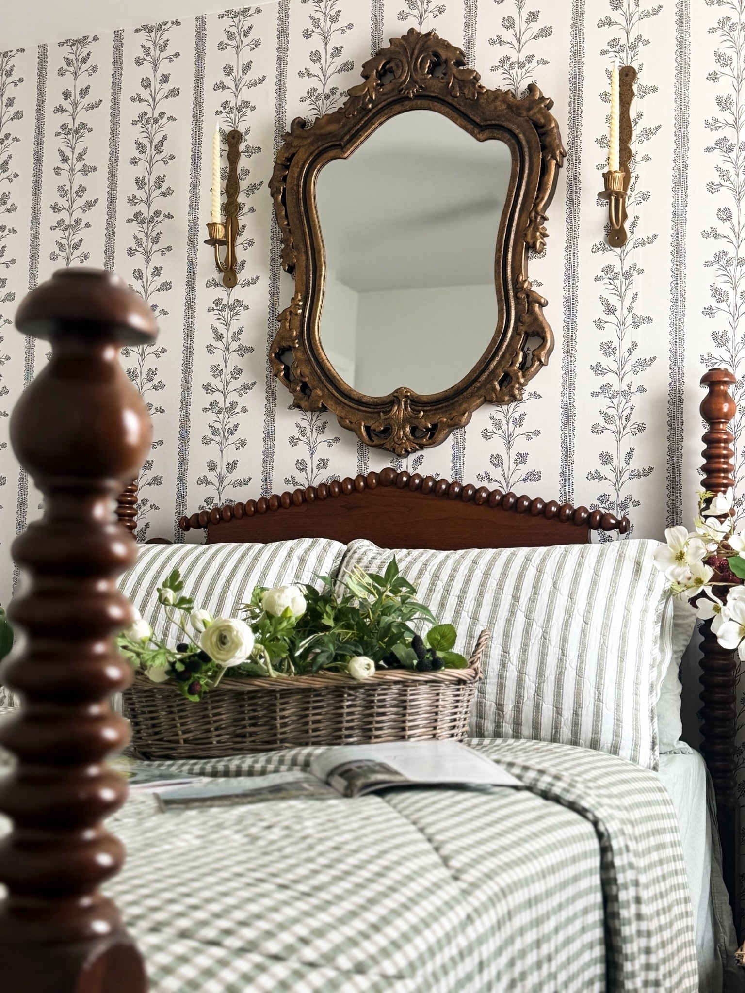 Sometimes a room doesn’t need a full makeover... it just needs the right pieces to make everything finally feel finished. 🤎

Our guest bedroom had the wallpaper, furniture & bedding I loved, but the wall above the bed still felt a little flat. Adding this vintage inspired mirror & sconces from @decorsteals gave it the height, warmth & character it was missing without changing anything else in the room.

It’s one of my favorite tricks when a space feels almost done: look at the walls before you start replacing furniture. A mirror, lighting or a few architectural feeling details can completely change the balance of a room.

And I love that these pieces look like something I could’ve stumbled across while antiquing. Exactly the kind of character I want to keep adding to our home. 🤎

Would you have guessed the mirror & sconces were new?

#LTKHome #LTKSeasonal #LTKdayinmylife