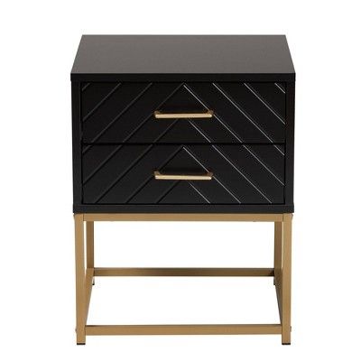 Inaya Wood and Metal 2 Drawer End Table Black/Gold - Baxton Studio | Target