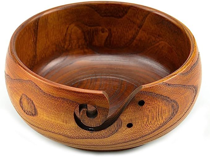 Wooden Yarn Bowl, Knitting Yarn Bowls with Holes Storage Handmade to Prevent Slipping, Perfect Ya... | Amazon (US)