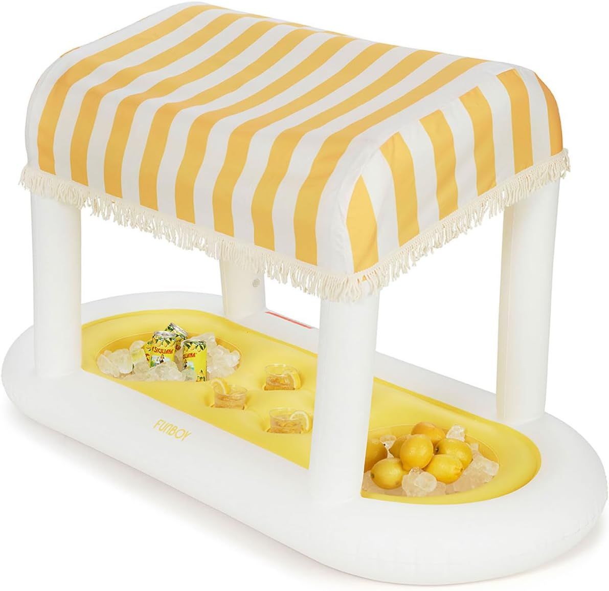 Giant Floating Yellow Cabana Stripe Drink Station, Removable Fabric Shade with Fringe, Perfect fo... | Amazon (US)