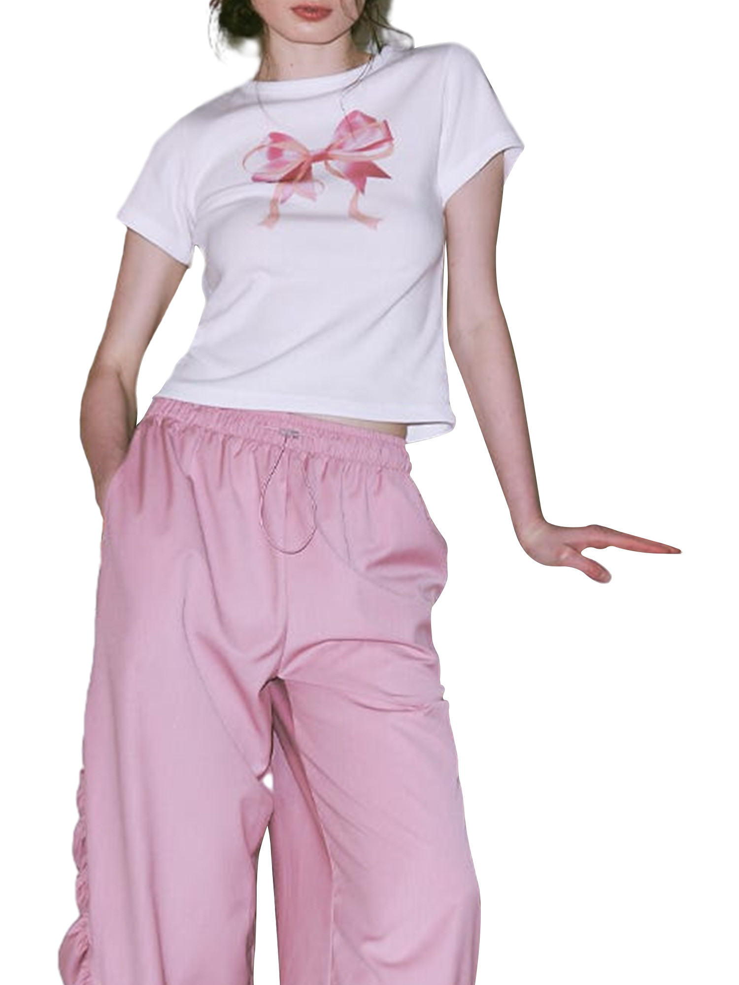 Bangyeer Women Y2K Bow Print T Shirt Cute Graphic Baby Tees Short Sleeve Crop Top E Girls Aesthet... | Walmart (US)