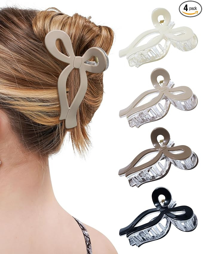 Mesovor 4 Pack Elegant Bow Hair Claw Clips, Nonslip 4.3" Large Hair Grip Hairclips for Thin and T... | Amazon (US)