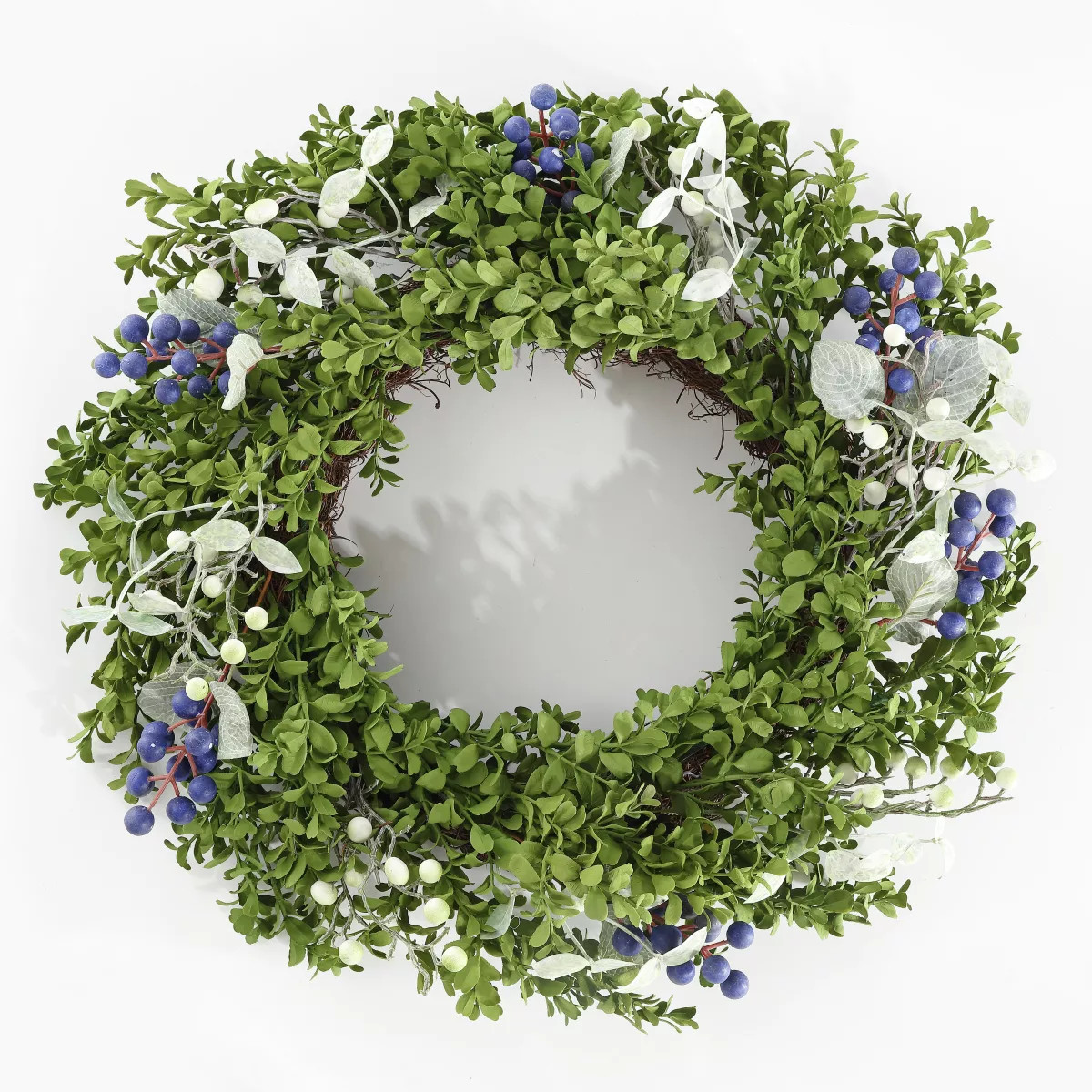 Faux 24" Boxwood & Berry Wreath - Green/Blue - Safavieh | Target