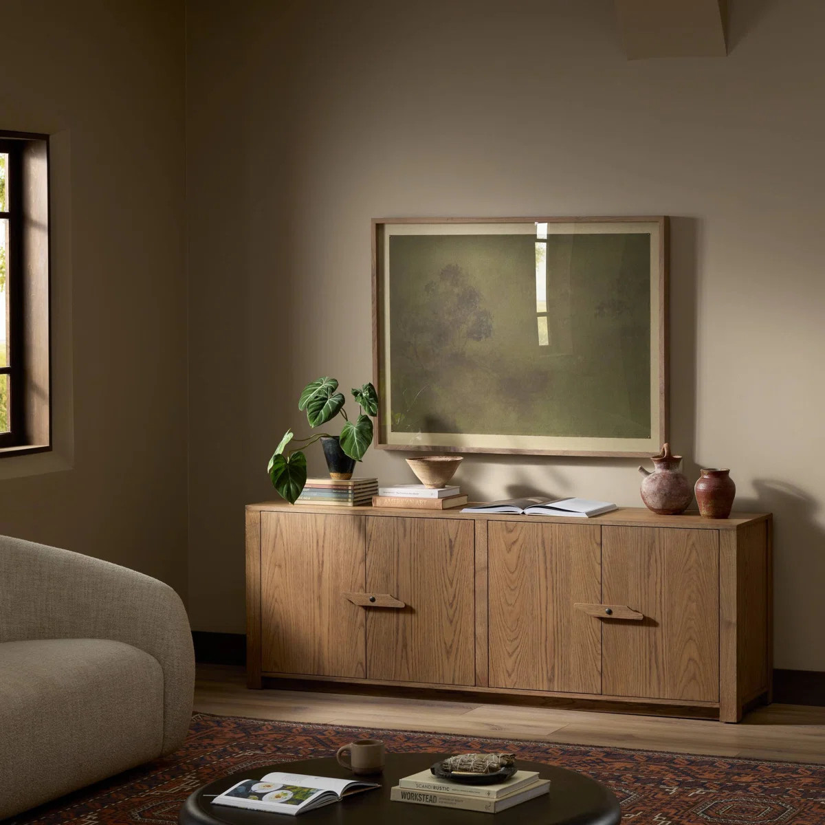 Bedford Media Console-Warm Natural Oak | Wayfair North America