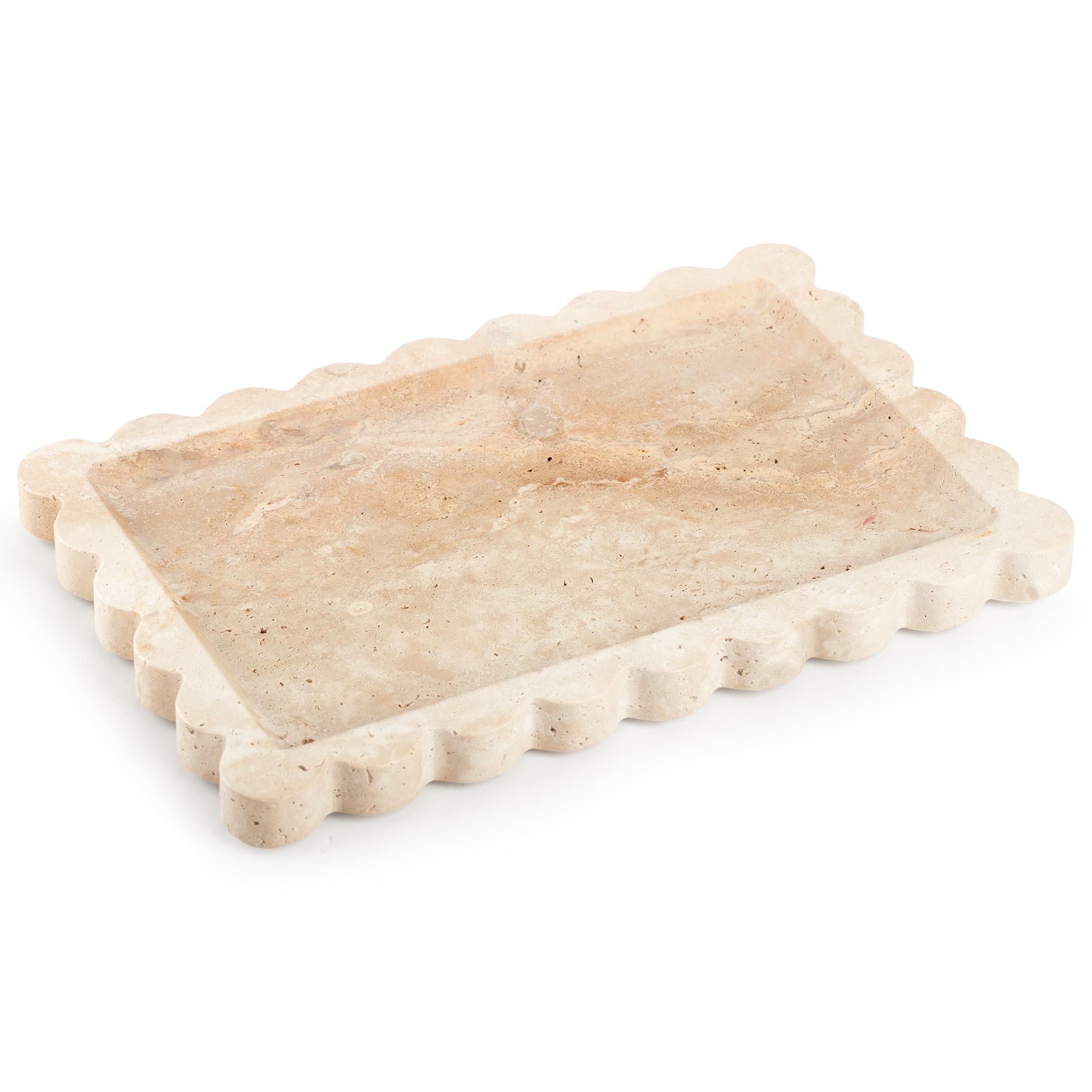 Handmade Travertine Tray with Scalloped Edge, Stone Tray Catchall Storage Dish for Kitchen Counte... | Amazon (US)