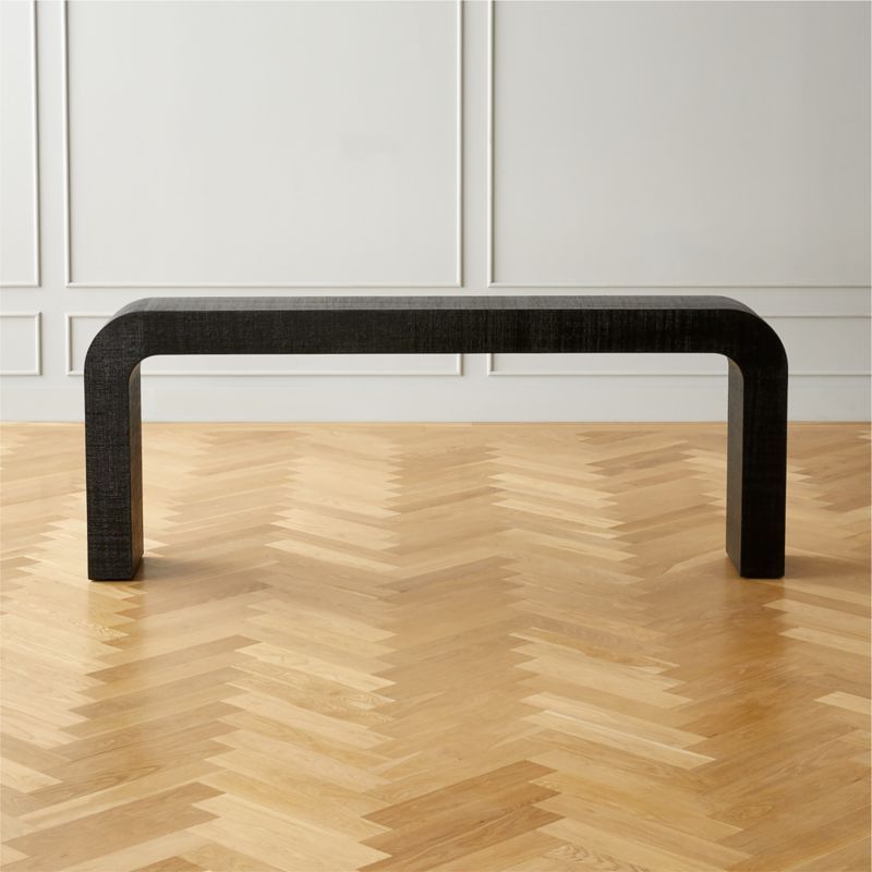 Horseshoe Modern Black Lacquered Linen Console Table 80'' + Reviews | CB2 | CB2