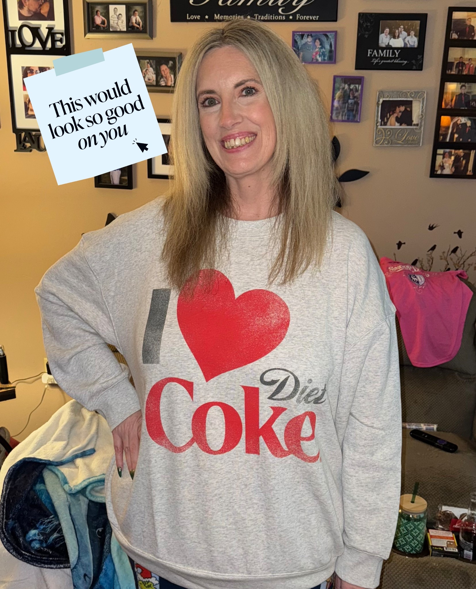 Are you obsessed with Diet Coke as much as I am? Then you need this oversized sweatshirt from Old Navy. I’m wearing a large. 

#LTKOver40 #LTKMidsize