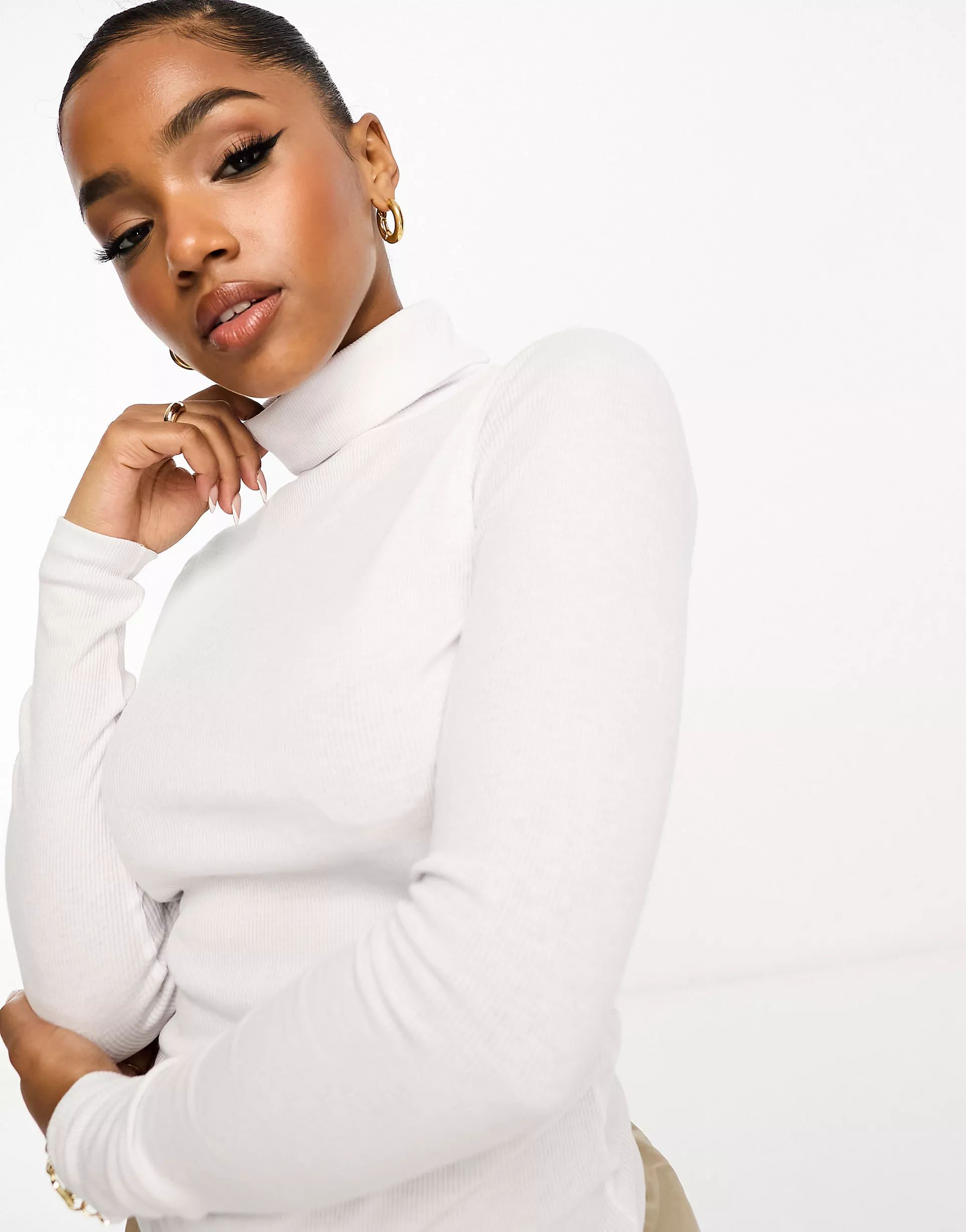 New Look ribbed roll neck in white | ASOS (Global)