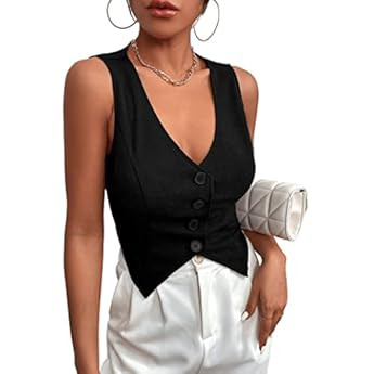 Women's Button Waistcoat Vest Dressy Crop Corset Bustier Racerback Tank Top Punk Grunge Streetwea... | Amazon (US)