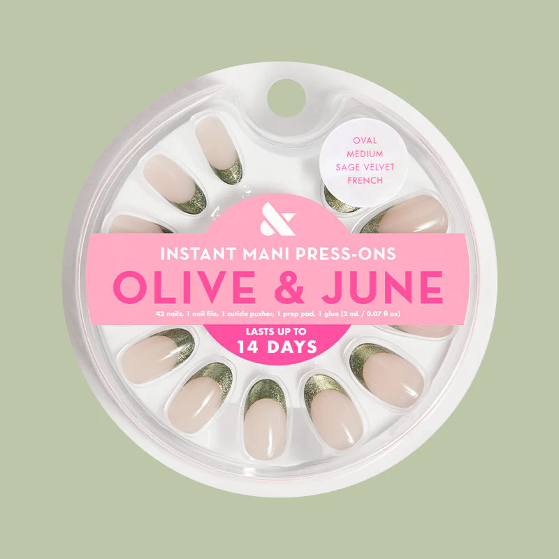 Sage Velvet French - Press-On | Medium | Oval | Olive & June