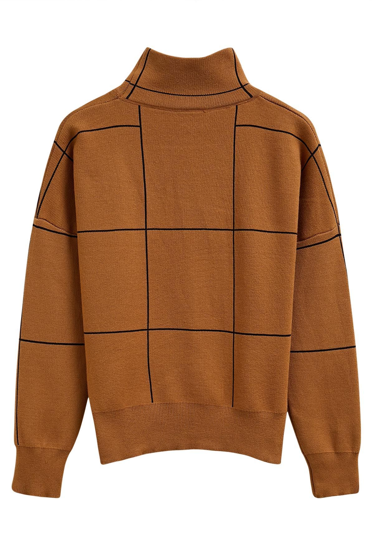 Grid Turtleneck Sweater in Pumpkin | Chicwish