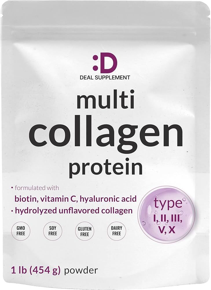 Multi Collagen Protein Powder,1Lb - Type I, II, III, V, X Collagen Peptides with Biotin 10000mcg,... | Amazon (US)