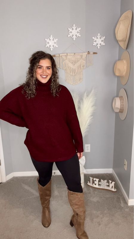 Midsize cozy casual OOTD 💞
Sweater: XL 
Leggings: L 
Boots: Wide calf, 16” calves 
#midsizeoutfits #fallfashion #winterstyle #outfitinspo #ootd #cozystyle #casualoutfits #curvystyle #affordablefashion #sweater #turtleneck #leggings #boots #widecalfboots 

#LTKHoliday #LTKcurves #LTKSeasonal