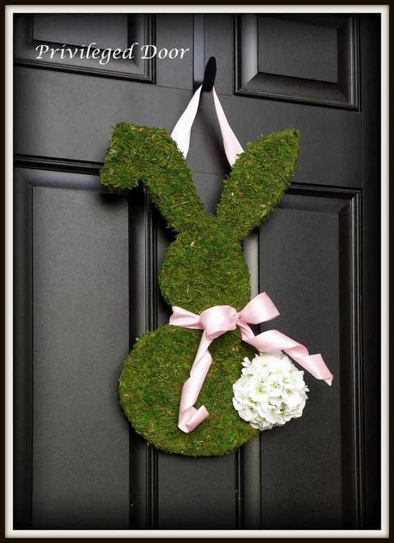 Easter Wreath. Moss Covered Bunny With Geranium Cotton Tail. | Etsy | Etsy (US)