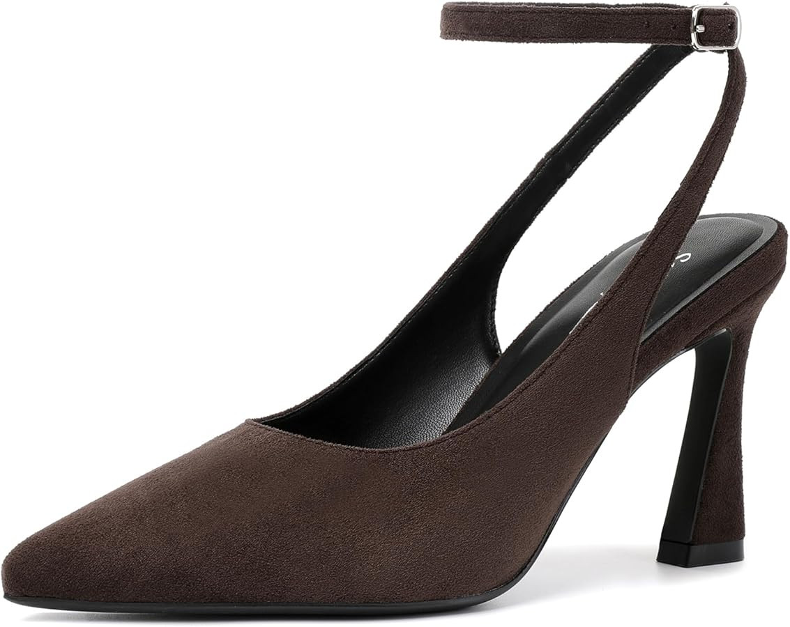 Susanny Womens Slingback Closed Toe Ankle Strap High Heels Pointed Toe Pumps Comfortable Stiletto... | Amazon (US)