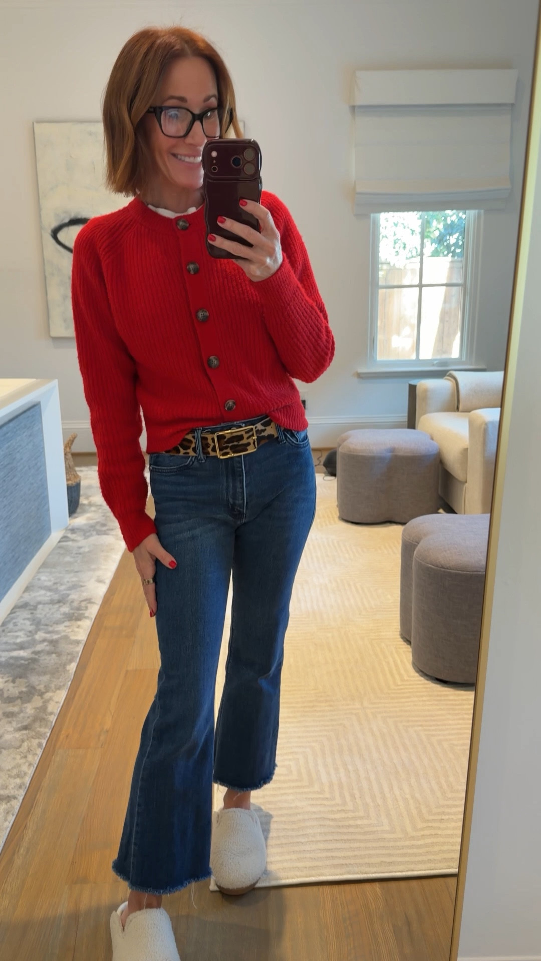 Casual holiday vibes but make it comfy + chic.
A classic red cardigan, straight-leg denim, and my favorite shearling slip-ons — the easiest “pulled together but not trying too hard” look. Perfect for school drop-off, errands, or wrapping gifts with a peppermint mocha in hand. 🎄✨

Rounding up similar pieces to recreate the look 🤍
#holidayoutfitideas #casualholidaystyle #redsweater #winteroutfits #everydaystyle #momstyle #effortlessoutfits

#LTKHoliday #LTKSaleAlert #LTKootd