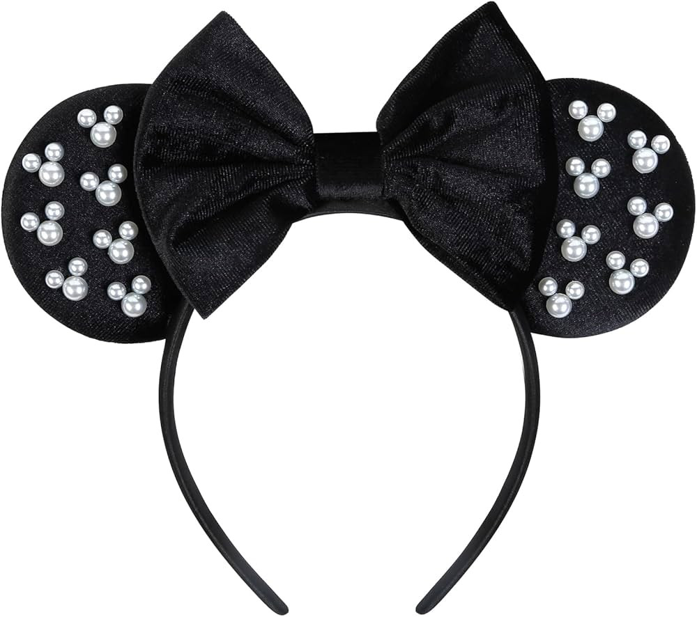 WOVOWOVO Mouse Ears Headbands for Women Girls Black Bow Pearl Hairbands Velvet Headband Christmas... | Amazon (US)