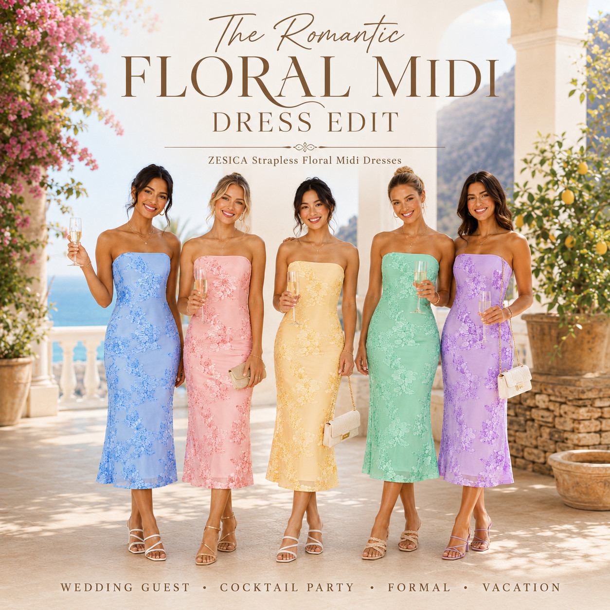 ZESICA | Strapless Floral Midi Dresses | Chic Bodycon Dresses That Actually Flatter ☀️ 

ZESICA strapless floral midi dresses are the romantic summer dresses I’d shop first when you need something polished, flattering, and event-ready. 💐

I did the digging and this style stood out because it gives that perfect wedding guest / cocktail party formula: strapless tube neckline, floral mesh detail, bodycon fit, midi length, and soft romantic colors that feel elegant without looking boring.

This is the kind of dress that makes getting ready easier when the invite says wedding guest, cocktail attire, bridal shower, vacation dinner, or summer party. 

The bodycon shape gives that fitted, feminine look, while the floral mesh detail makes it feel softer, dressier, and way more elevated than a plain strapless dress.

Why this dress is worth checking:
- strapless neckline feels chic and feminine
- floral mesh detail looks romantic and expensive
- bodycon fit gives shape without feeling basic
- midi length makes it event-appropriate
- soft pastel colors feel perfect for spring and summer
- easy to style with heels, wedges, gold jewelry, a clutch, or a white shoulder bag
- works for multiple occasions instead of one outfit moment

Perfect for: wedding guest dresses, summer weddings, cocktail party dresses, formal dresses, bridal showers, baby showers, graduation parties, vacation dinners, resort dinners, rehearsal dinners, date nights, garden parties, cruises, and romantic summer event outfits.

This is for the girl who wants a dress that feels pretty, flattering, and photo-ready without having to overthink the whole look.

If you’ve been looking for a strapless floral midi dress that can go from wedding guest to vacation dinner to cocktail party, this ZESICA dress is the one I’d check first.

↓ Everything is linked!

#LTKSaleAlert #LTKTravel #LTKWedding