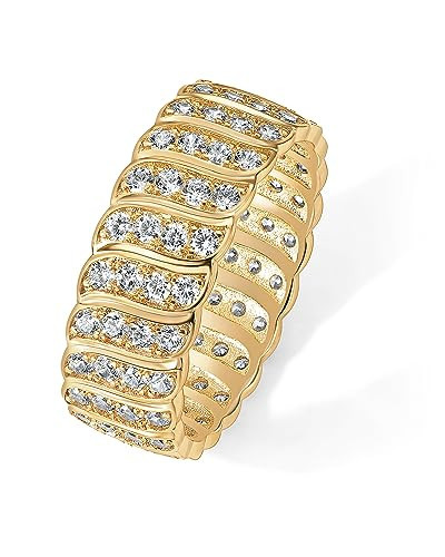 PAVOI 14K Yellow Gold Plated Chunky Ring | Cubic Zirconia Stackable Rings | Chunky Wide Band for Women | Size 7 | Amazon (US)