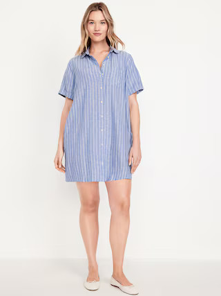 Linen-Blend Mini Shirt Dress | Old Navy (US)