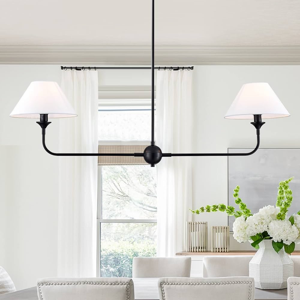 Modern Linear Chandelier, 2-Light Linear Kitchen Island Lighting Fixture with Finish Off-White Fa... | Amazon (US)