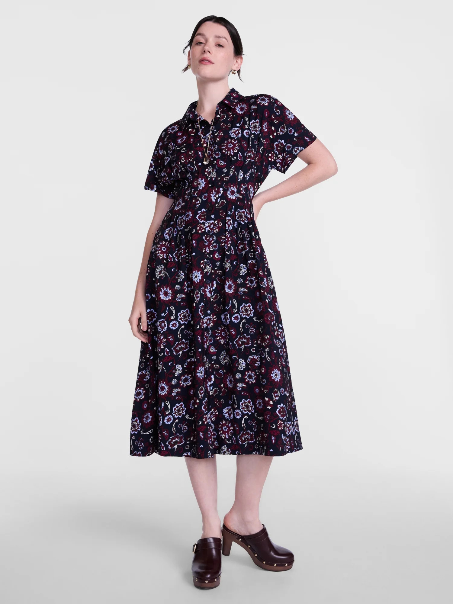 Scenario Women's and Women's Plus Pleated Waist Midi Shirtdress with Short Sleeves, Sizes XS-4X | Walmart (US)