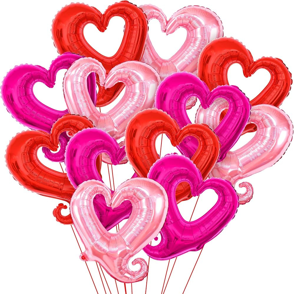 KatchOn, Pink and Red Heart Balloons - 18 Inch, Pack of 12 | Hook Foil Heart Shaped Balloons | Va... | Amazon (US)