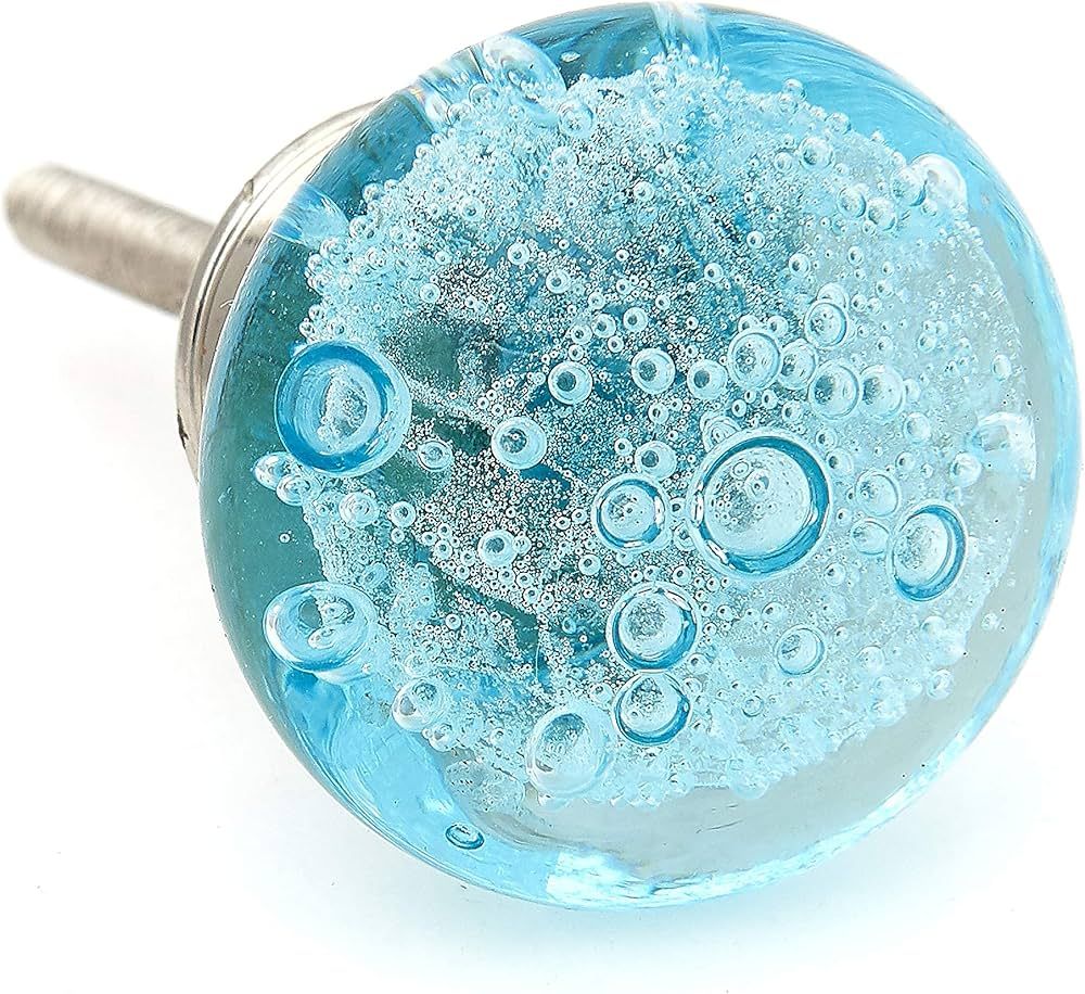 Shabby Restore Aqua Blue Bubbles Glass Dresser Drawer, Kitchen Cabinet or Door Knob Pulls Brushed... | Amazon (US)