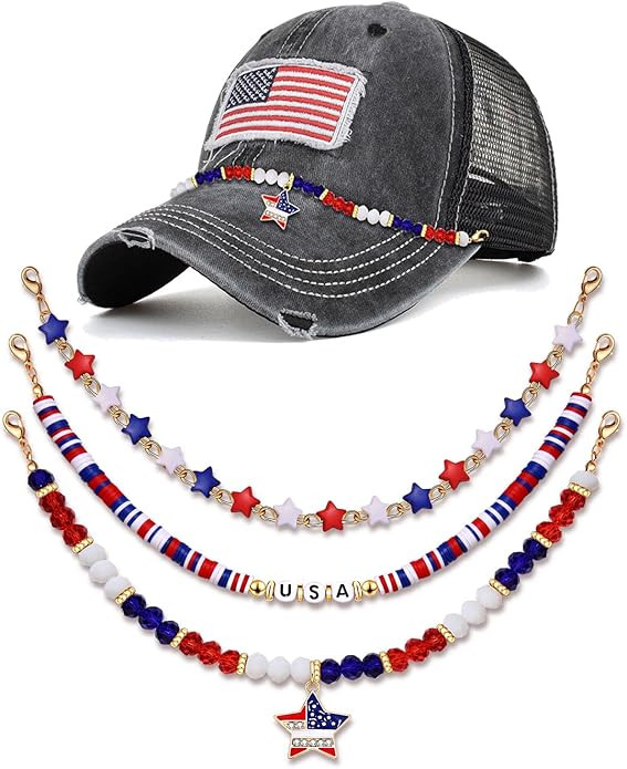 3PCS Trucker Hat Chains 4th of July Trucker Hat Chains Hat Accessories Detachable Red White and B... | Amazon (US)