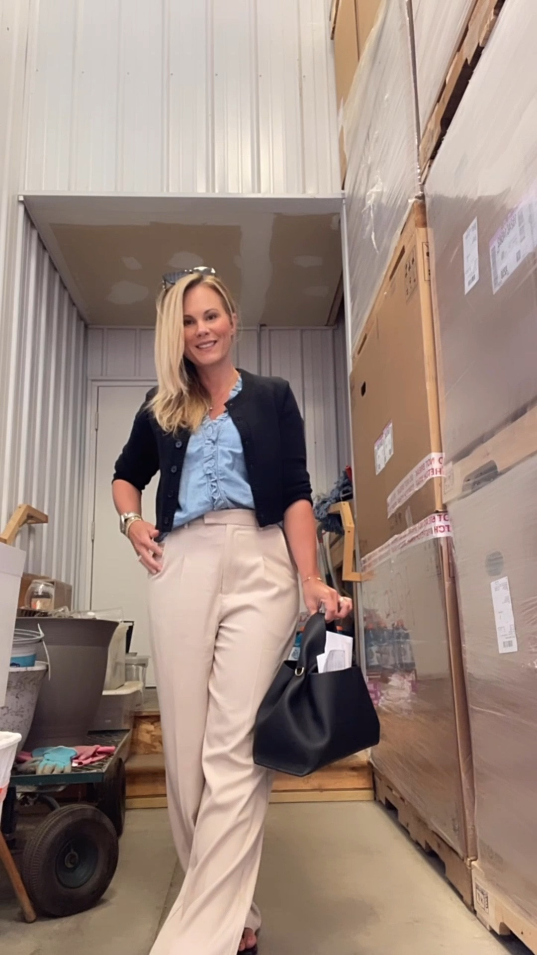 Today’s outfit of the day wearing a J.Crew denim top super cute ruffle sleep detail paired with a pair of Amazon trousers that give you that Aritzia look they are definitely a thicker material and paired with a croft black cardigan. Also have my Dior sunglasses and my Pauline bag will link something similar to the bag.

#LTKSeasonal #LTKOver40 #LTKSaleAlert