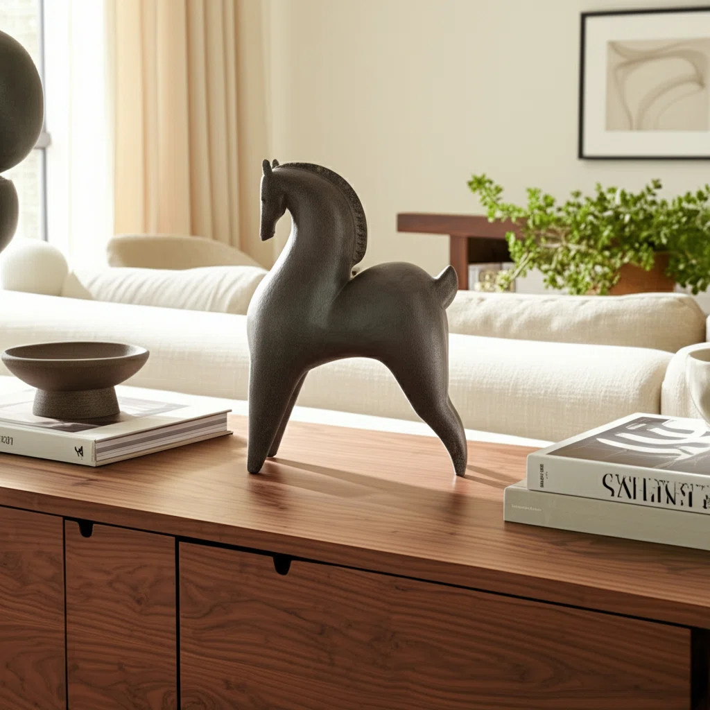 Loon Peak® 12" Grey Curved Horse Figurine, Polyresin | Wayfair North America