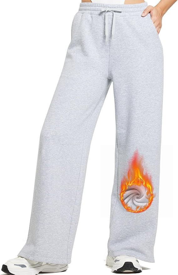 BALEAF Women's Fleece Lined Sweatpants Straight Wide Leg Casual Loose Lounge Sweat Pants with Poc... | Amazon (US)