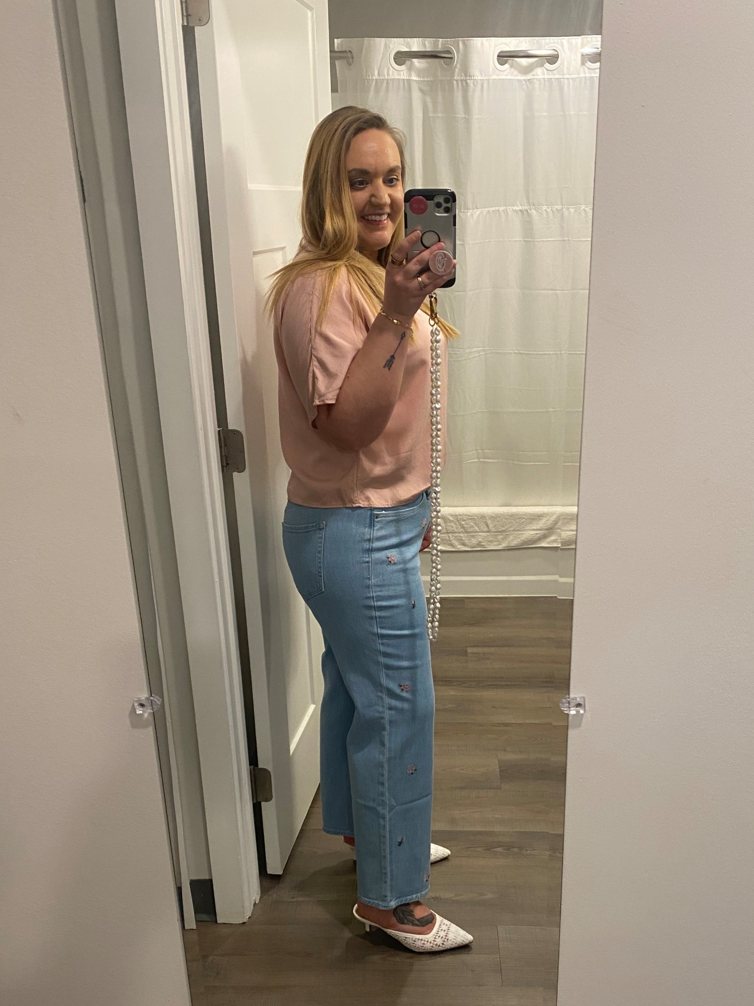 50% off old navy jeans, floral jeans, petite jeans, light wash jeans, spring jeans, embroidered jeans, straight leg jeans, mule heels, kitten heels, spring outfit, spring style, blue and pink, pink and blue, pointed toe heels

#LTKSaleAlert #LTKFindsUnder50 #LTKShoeCrush