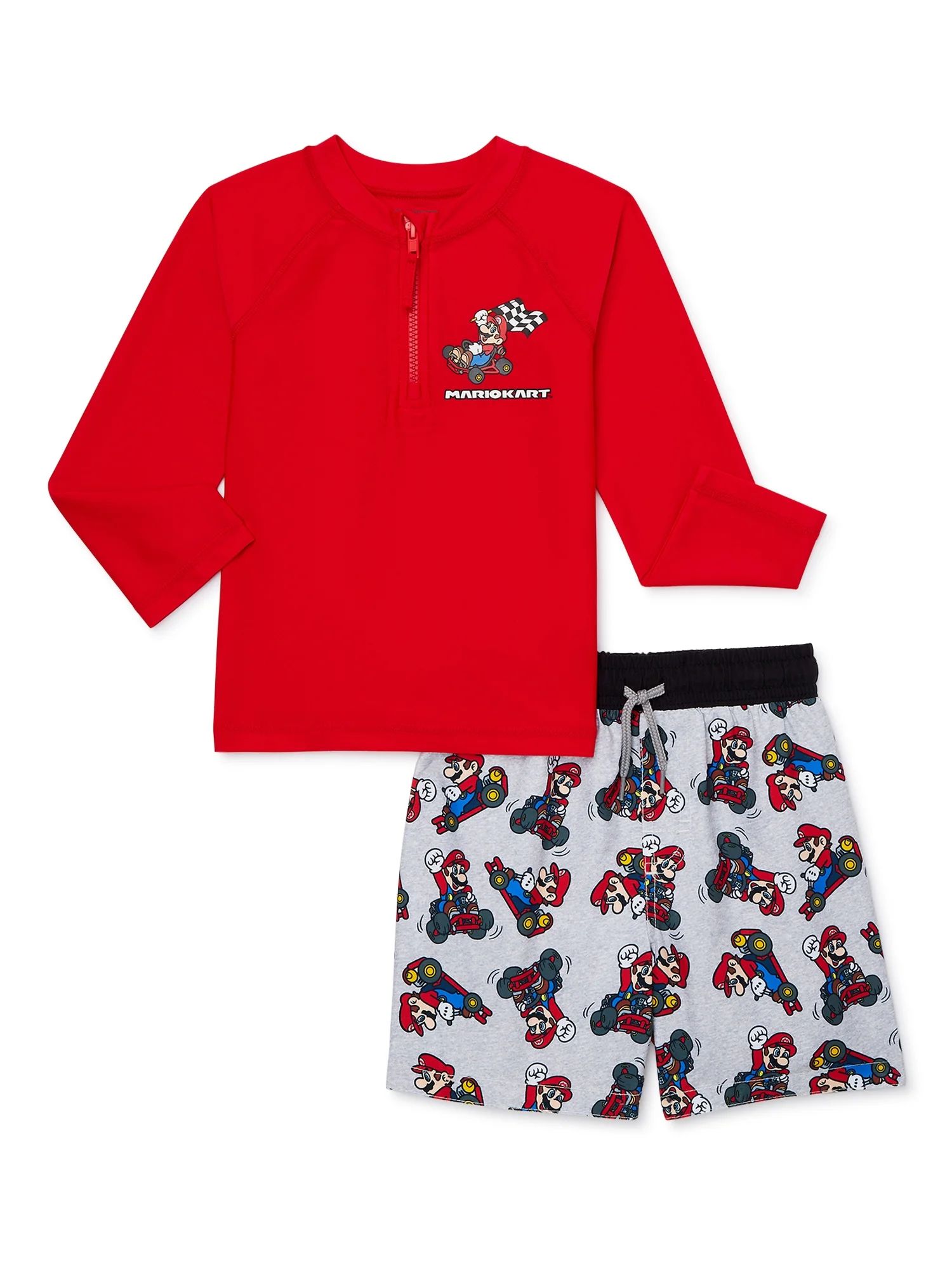 Toddler Boy Character Long Sleeve Rashguard and Swim Trunk Set, Sizes 12M-5T | Walmart (US)