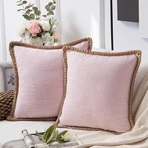 Phantoscope Pack of 2 Farmhouse Decorative Throw Pillow Covers Burlap Linen Trimmed Tailored Edge... | Amazon (US)