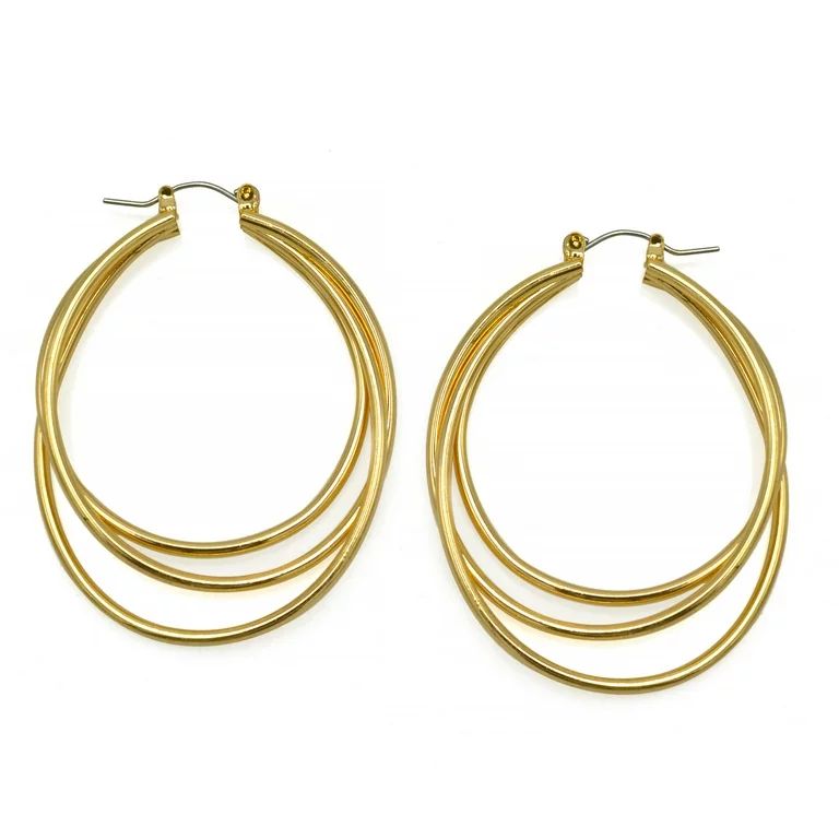 Time and Tru Women's Gold Tone Triple Twist Hoop Earrings | Walmart (US)