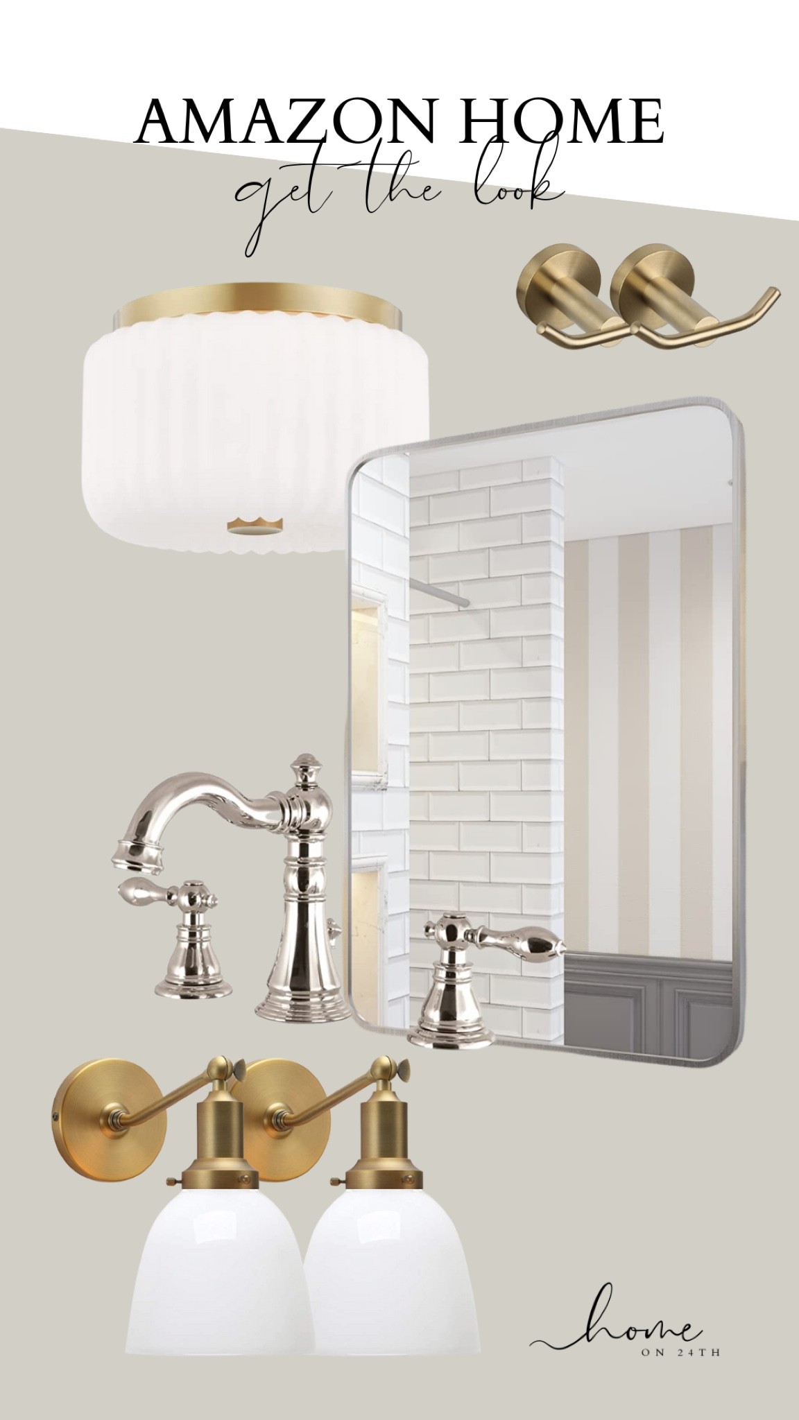 I draw so much inspo for mixing metals from Pinterest!! Gold + nickel bathroom
.
#mixedmetals
#bathroomdesign
#flushmount
#milkglasslight

#LTKunder100 #LTKhome