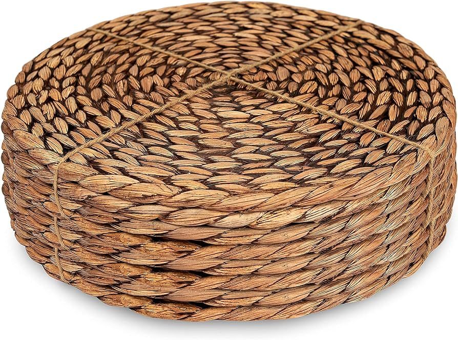 CENBOSS Woven Placemats (11.8" Set of 8, Brown Wash) Round Placemats, Wicker Placemats, Rattan Pl... | Amazon (US)
