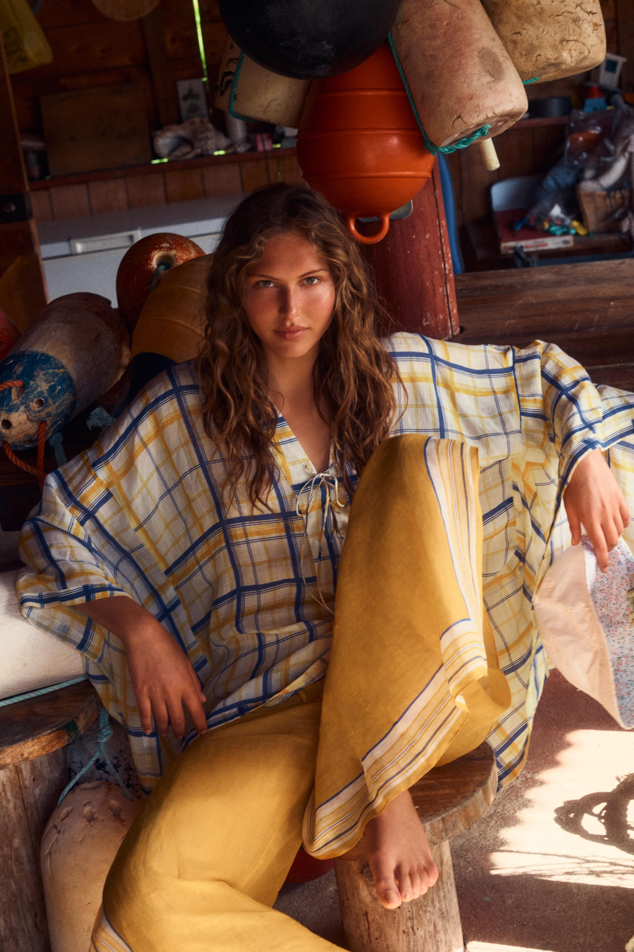 100% RAMIE PLAID TUNIC ZW COLLECTION | Zara US