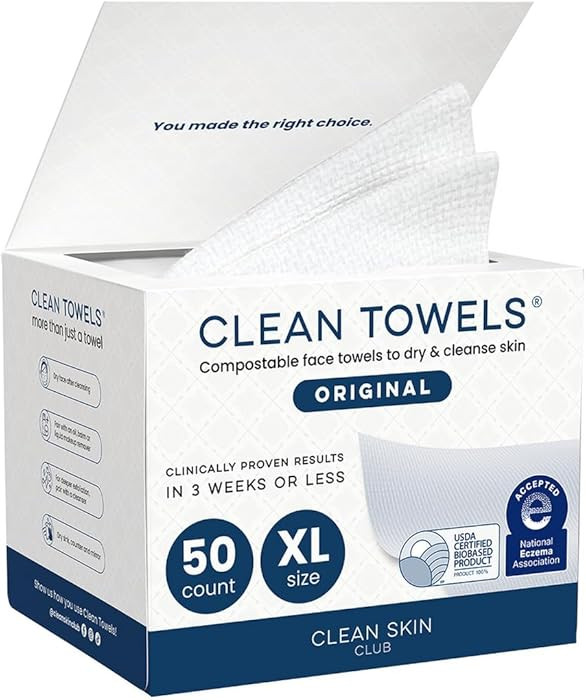 Clean Skin Club Clean Towels XL®, 100% USDA Biobased Face Towel, Disposable Face Towelette, Ecze... | Amazon (US)