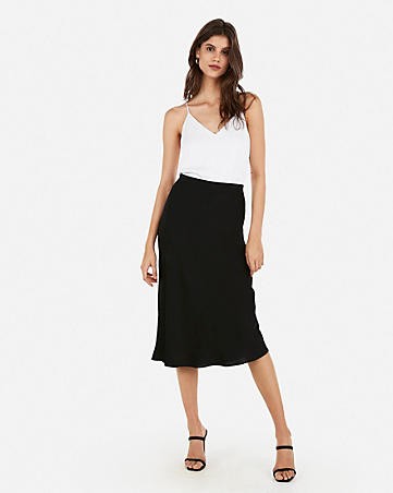 high waisted satin midi skirt | Express