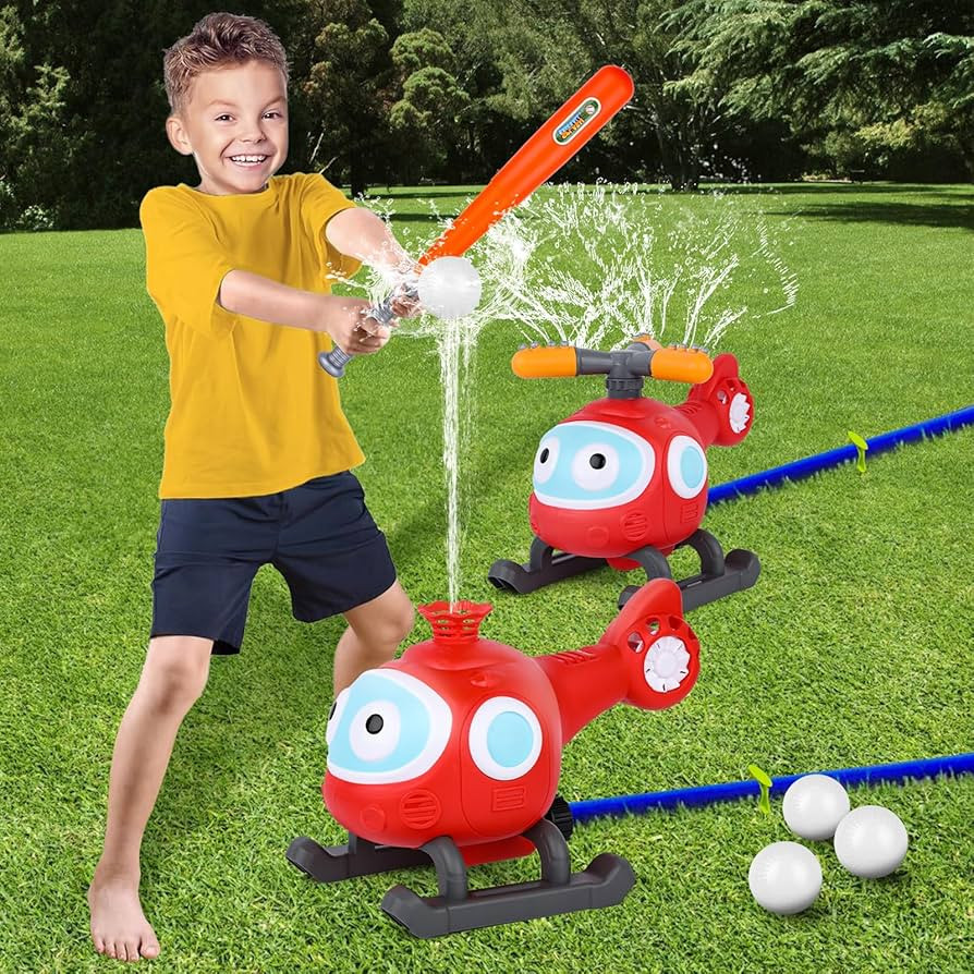 2 in 1 Outdoor Water Toys, Sprinkler for Kids Helicopter Tee Ball Set Kids Water Toys, Toddler Su... | Amazon (US)