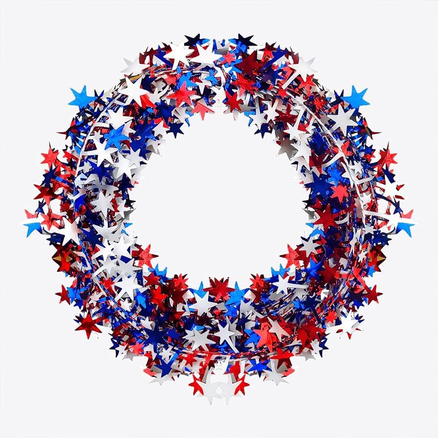 2 Rolls Tinsel Stars Wire Garland for Independence Day Veterans Memorial Patriotic 4th of July Pa... | Amazon (US)
