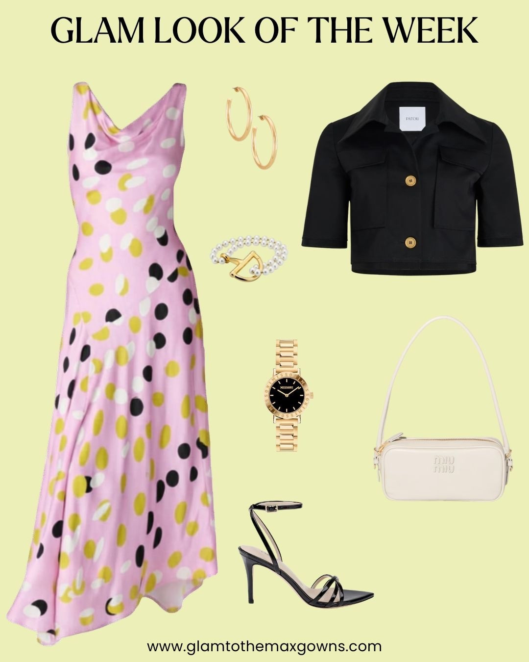 💖 Glam Look of the Week, Vol. 40 💖
Polka dots are still having a major moment, and I’m loving the unique color combo on this dress. It’s playful, a little unexpected, and totally eye-catching. Dress it up for a night out or keep it casual for daytime plans — either way you’ll just look so cute, wherever the occasion takes you. 
Jacket is optional, but what a great layer to own!

@dvf @lagencefashion @miumiu @shopcasaclara @gucci @missoni @patou 

#glamlookoftheweek #polkadot #polkadotdress #springdress #springdresses #mididress #mididresses #brunchdress #weddingguestdress 
#daydresses #daydress #goldhoops #goldjewelry #fashionjewelry #pearlbracelet #highheelsandals #whitebag #shoulderbag #cropjacket 
#styletips #styleinspiration #stylingtipsforwomen #stylingtips #stylingideas  #fashionblog #fashion_blogger #glamtothemaxgowns

#LTKootd