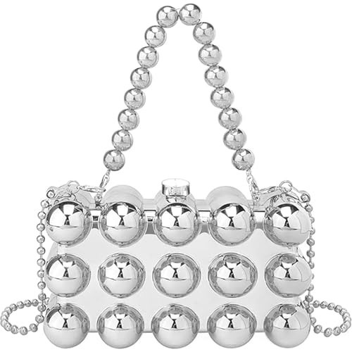 YYW Silver Acrylic Clutch Purse for Women Evening Crossbody Shoulder Beaded Bag for Wedding Party(Model one silver) | Amazon (US)