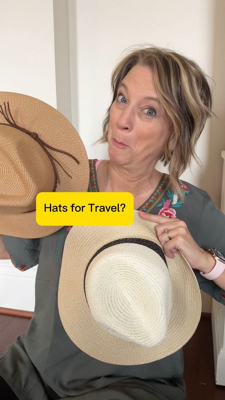 Hats for a vacation outfits at the beach? These are both easy to fold or roll up and the straw is very soft and smooth. Khaki one runs a tad small. I also wear hats in the airplane at the end of vacation when I do not want to do my hair. #hats #traveltip #traveloutfit #vacationoutfit 

#LTKtravel