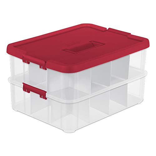 Sterilite 1427 Stack & Carry 2 Layer 24 Ornament Storage Box, Red Lid and Handle, See-through lay... | Walmart (US)